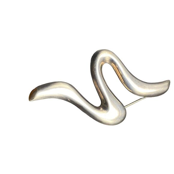 Silver zig zag swoosh large pin strong clasp - Picture 5 of 5